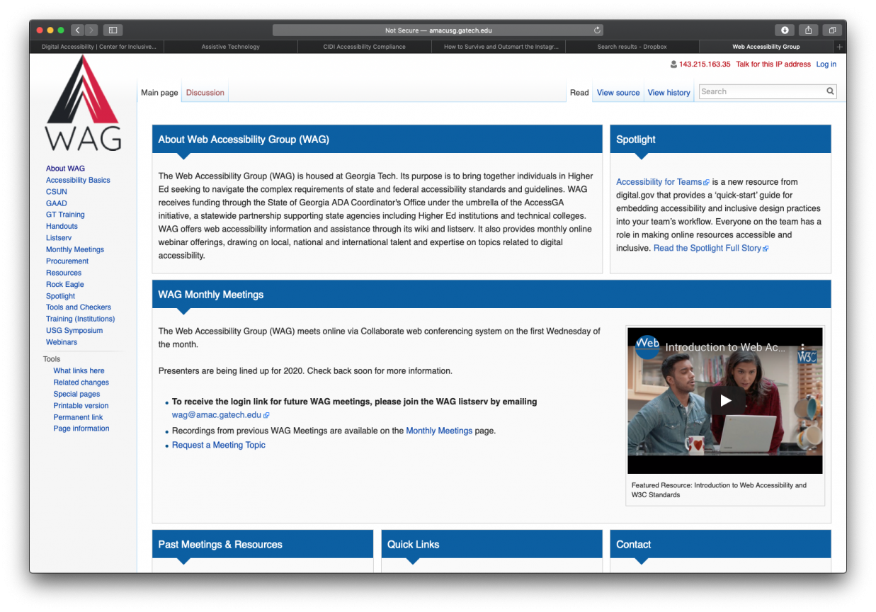 A screenshot of the web accessibility group website.